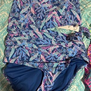 NWT Lilly Pulitzer Blue and Pink Patterned One piece Swimsuit swimwear
